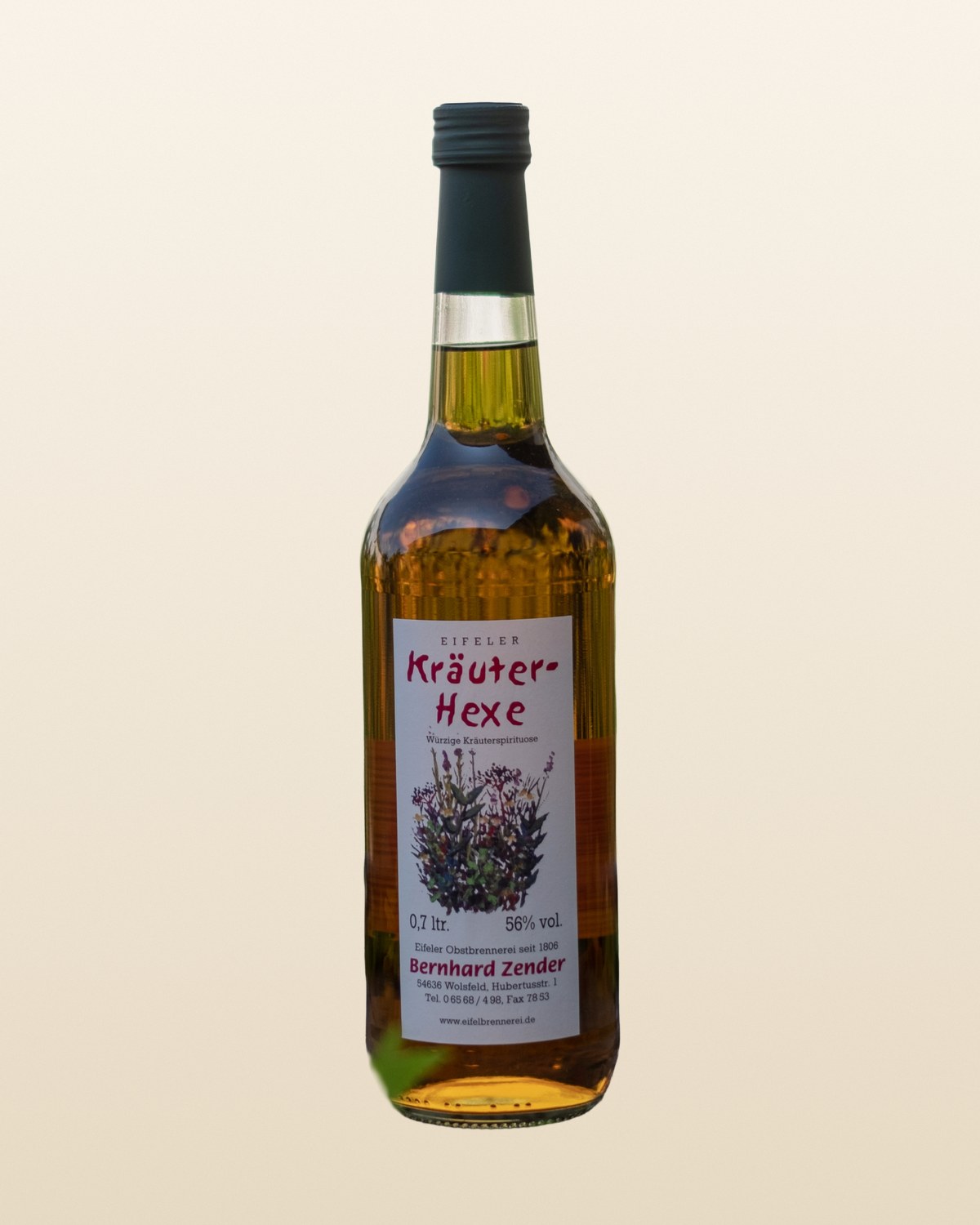Flasche Eifeler Kräuter-Hexe, würzige Kräuterspirituose der Eifelbrennerei Bernhard Zender